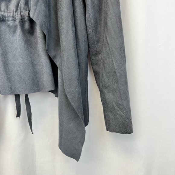 Elan Womens Open Front Jacket Gray Faux Leather Waist Length Flyaway Pockets S - Picture 10 of 12